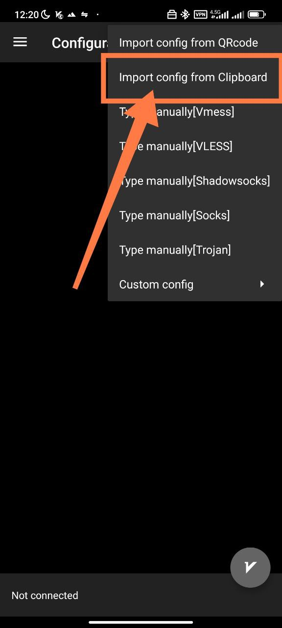 مرحله ۲ - وارد کردن لینک در v2rayNG